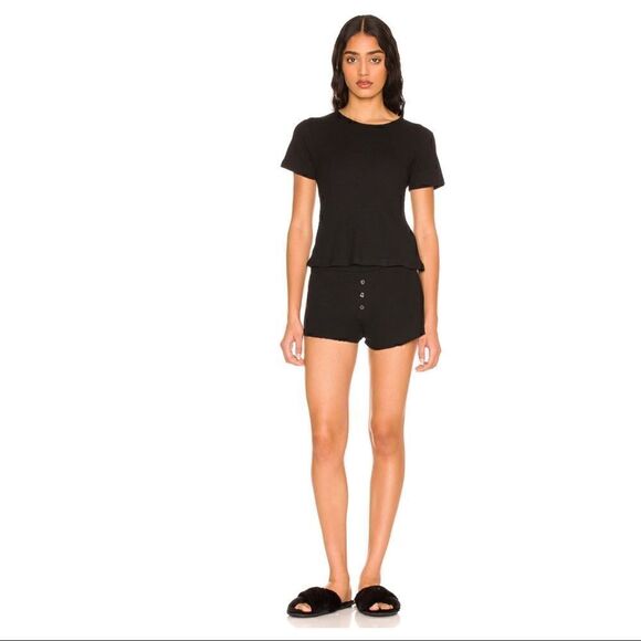 REVOLVE Plush Micro Thermal Pajama Set in Black NWT - Picture 1 of 6
